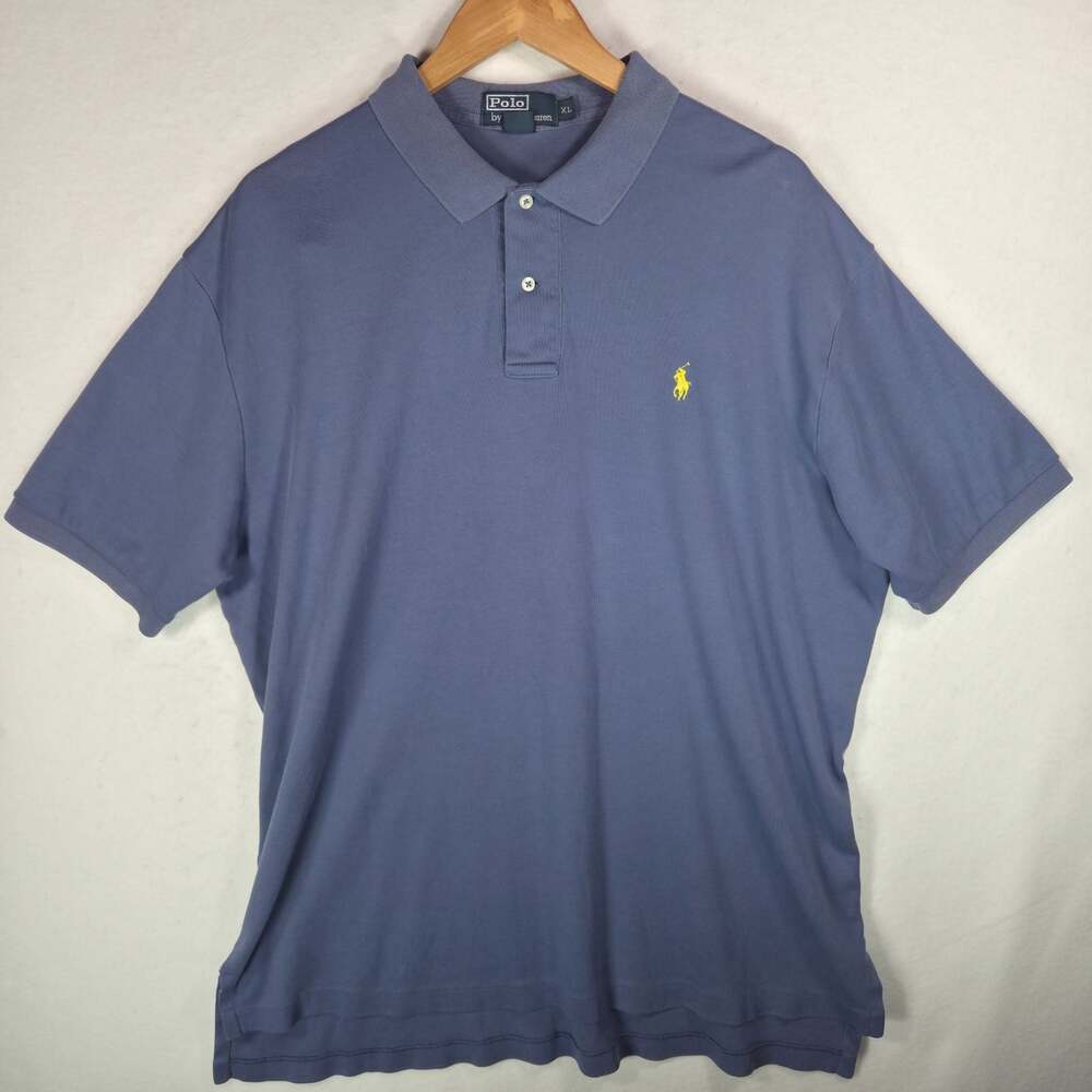 Polo Ralph Lauren Shirt Mens XL Slate Blue Yellow Pony Interlock Short Sleeve